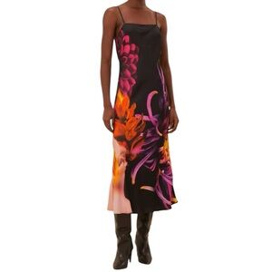 Farm Rio Black Blurry Floral Lenzing™ Ecovero™ Viscose Slip Dress Small New